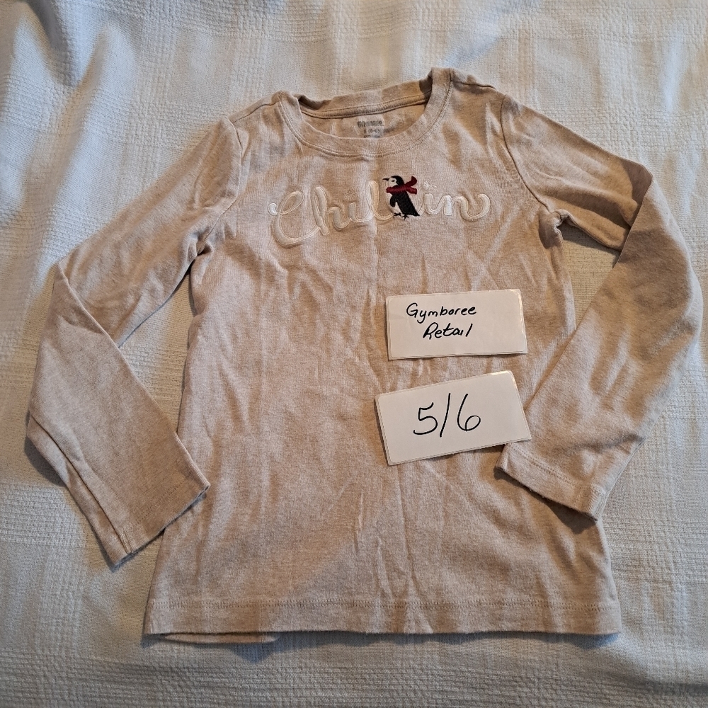 Gymboree girls size 5-6 long sleeve shirt Chillin penguin shirt